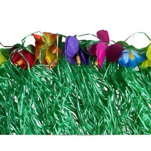 Tropical Hawaiian Luau Party Table Skirt with Hibiscus Flowers and Flip Flops!